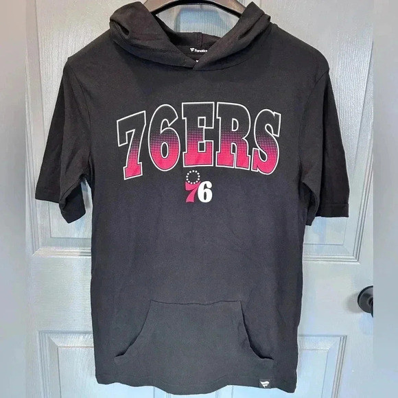 Philadelphia 76ers T-shirt Hoodie with front pocket. Adult Unisex  Small - Picture 1 of 4